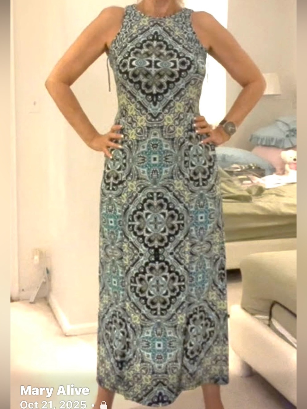 London Times Black and Blue Printed Maxi Dress size 8
